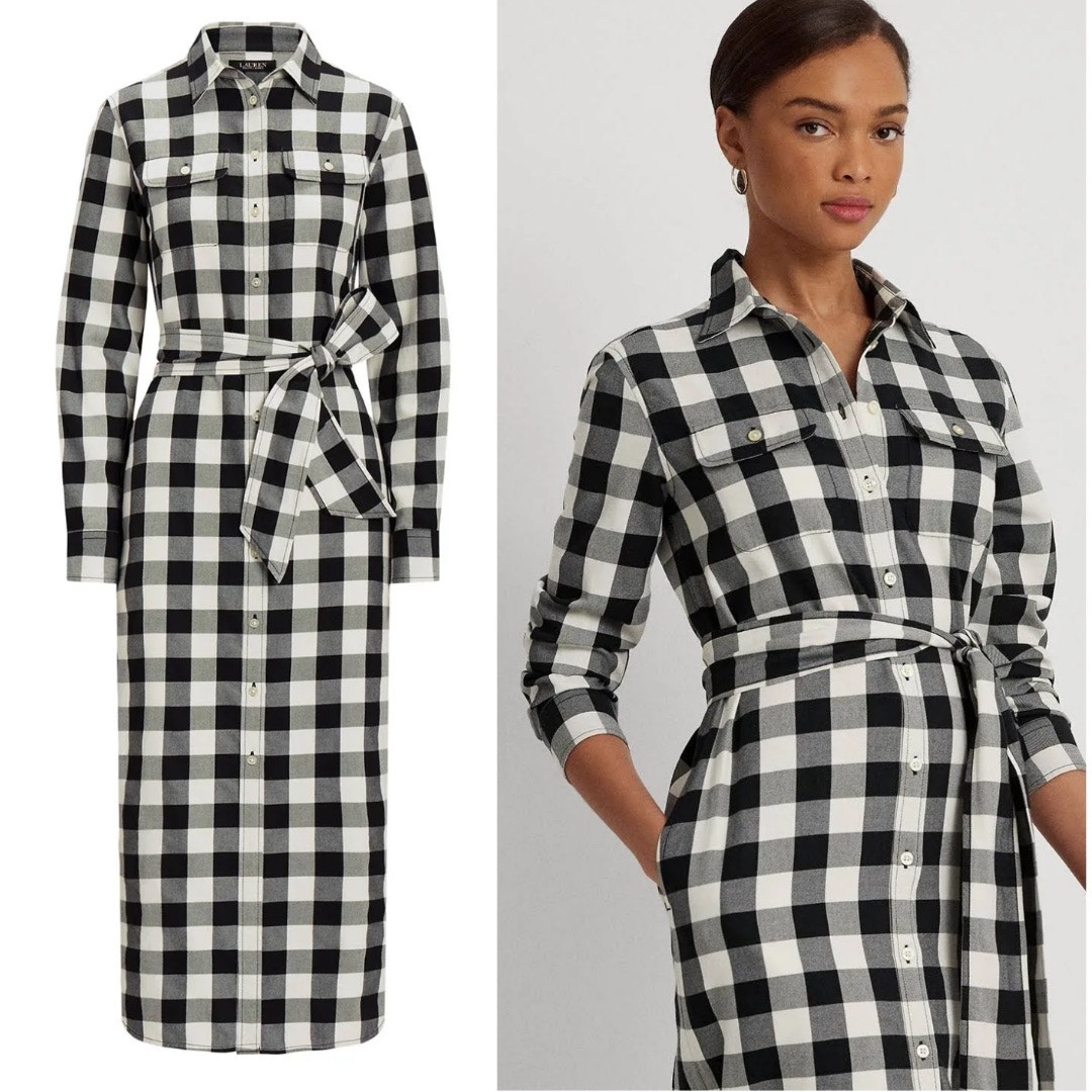 POLO RALPH LAUREN Buffalo Check Belted Twill Midi Shirtdress | 4