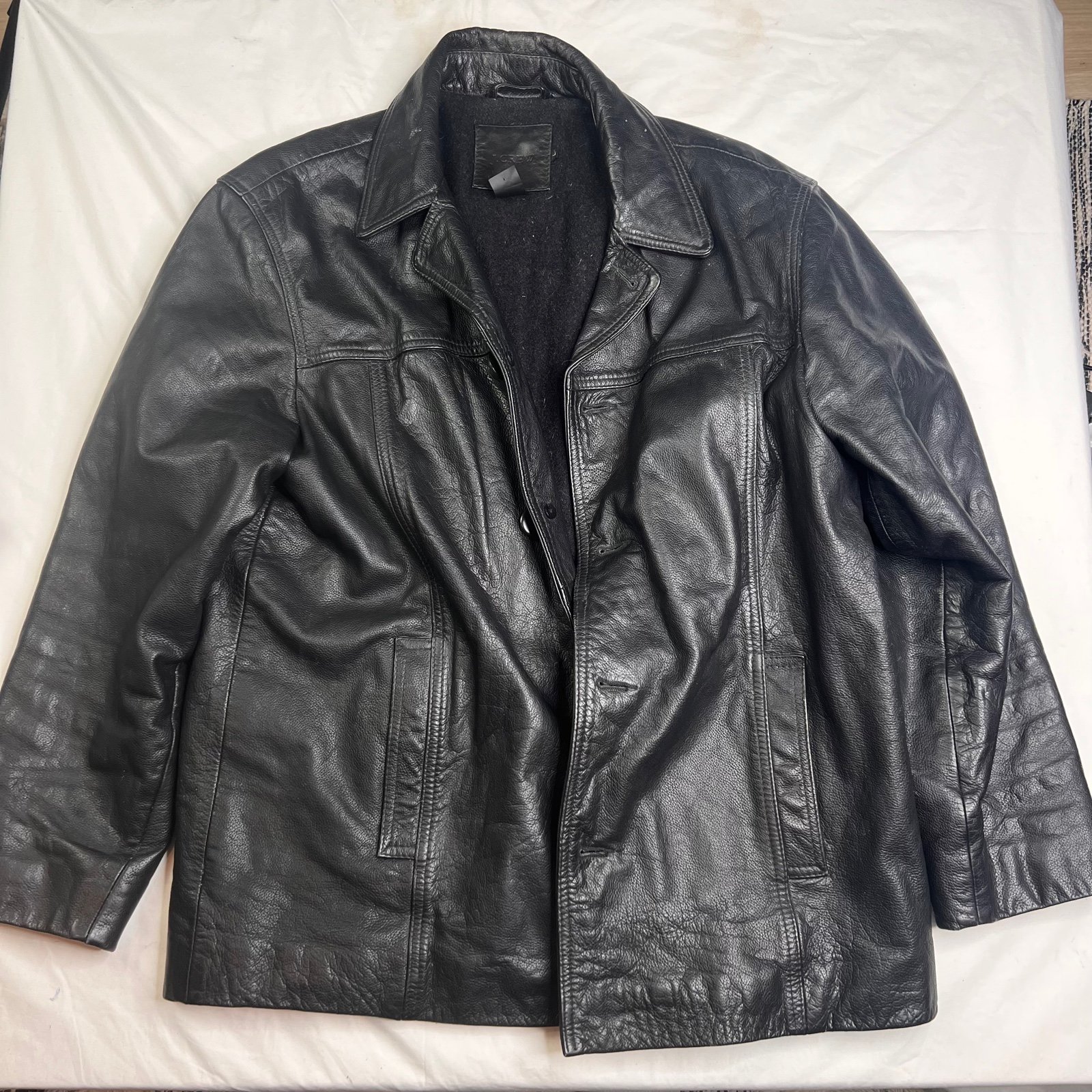 Vintage J Crew Mens Leather Coat Size L Bomber Wool Lined 100% Leather L051022