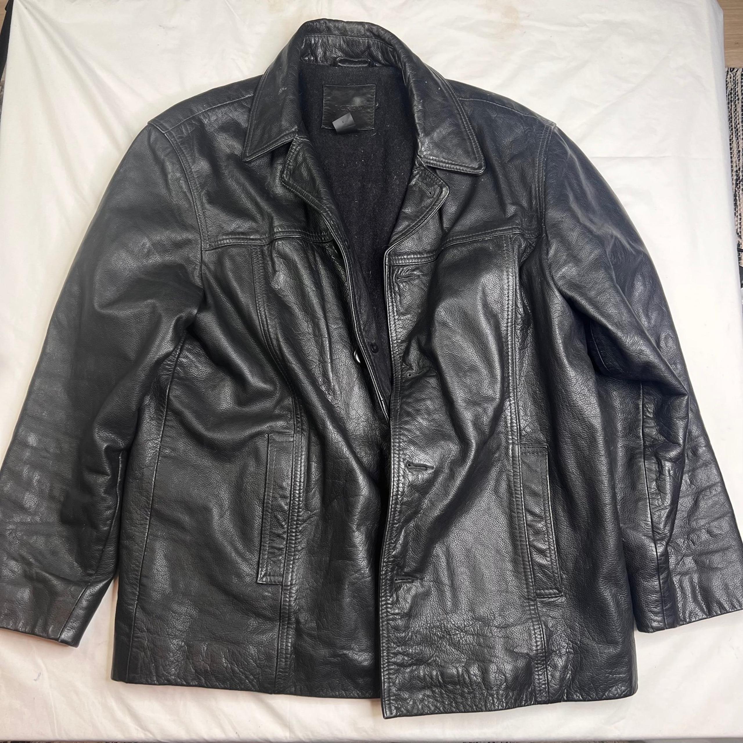 Vintage J Crew Mens Leather Coat Size L Bomber Wool Lined 100% Leather L051022