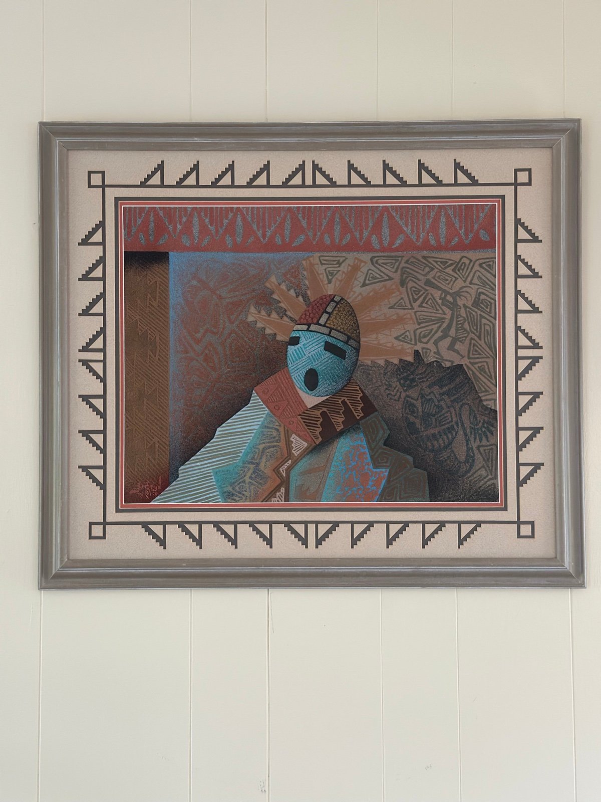 Vintage Native American Navajo Framed Art Sand Art 1970s New Mexico 28.5x25”