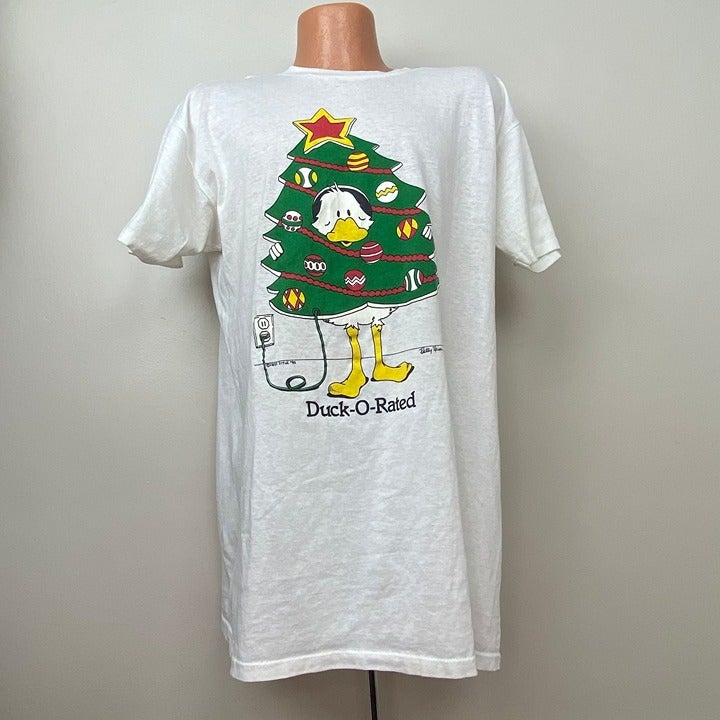 Vintage 1990s Christmas T-Shirt, Size XL, Duck-O-Rated, Patty Reiss, Free Style