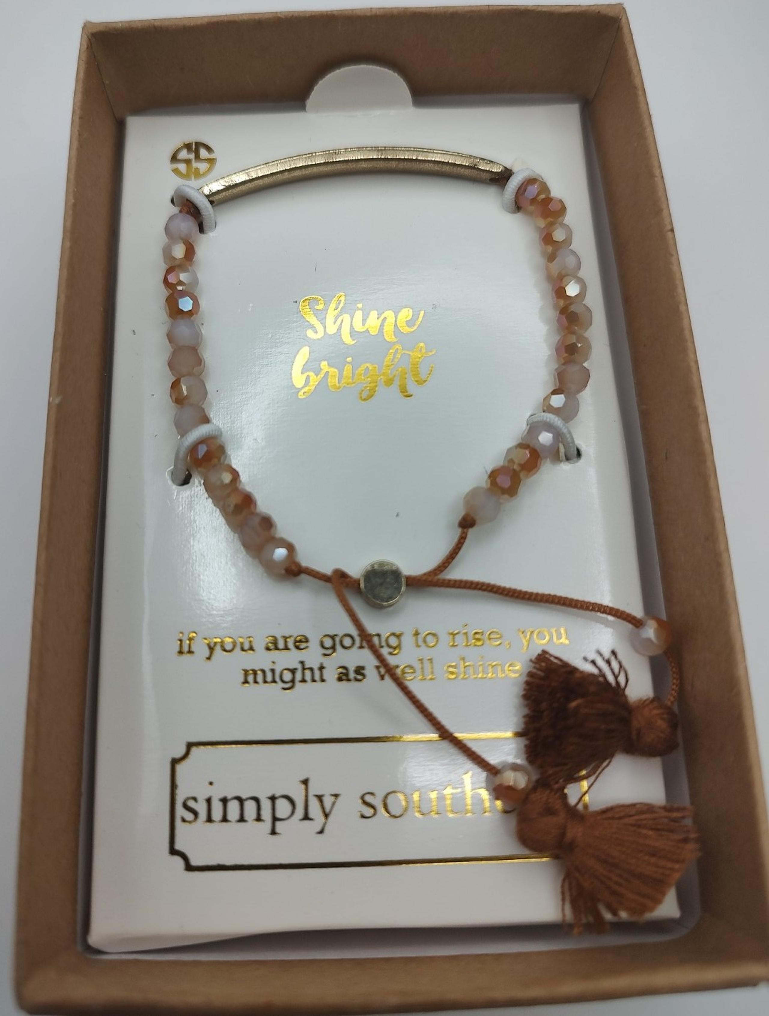 Simply Southern Bracelet "Shine Bright" gold tone with beads pull-cord ajustable