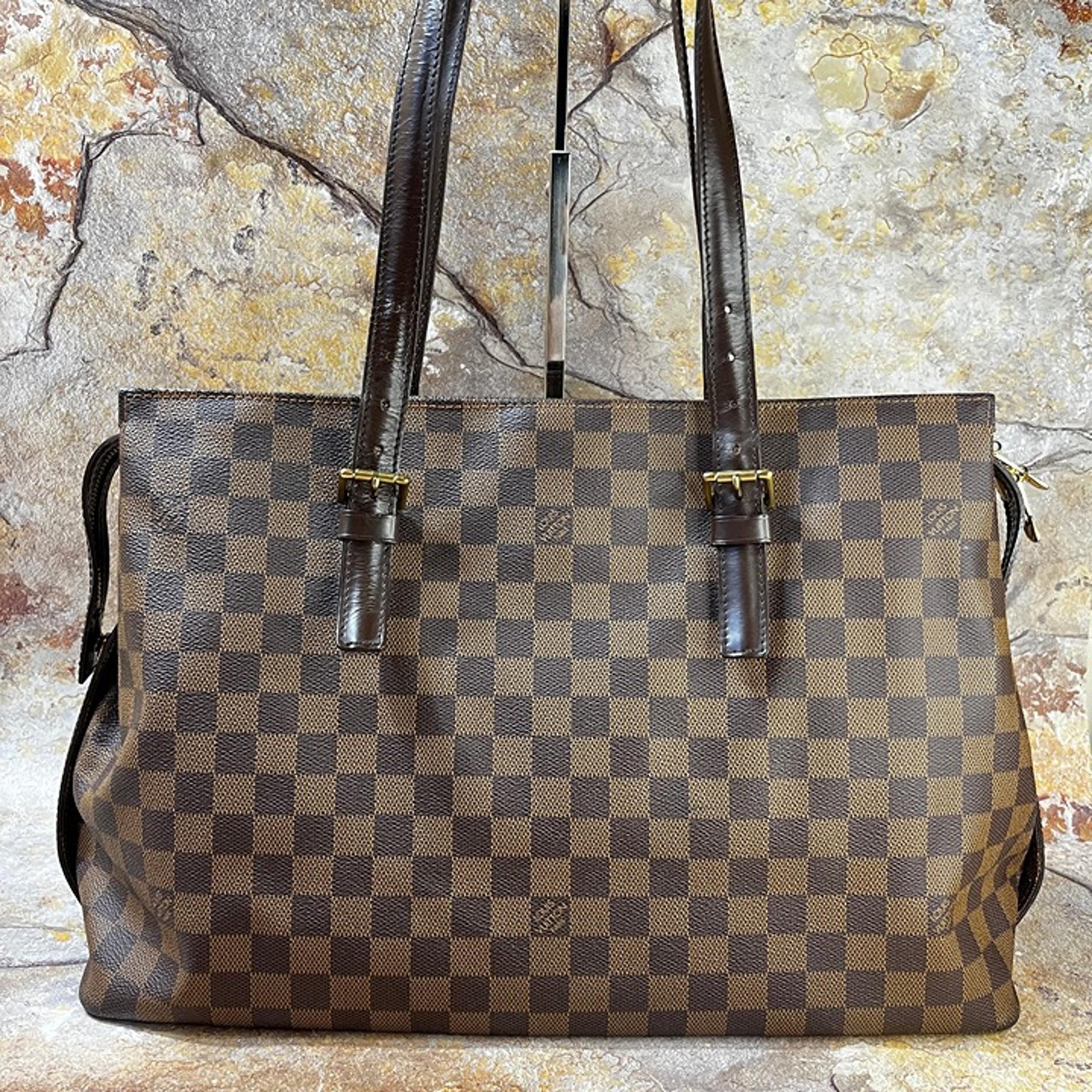 Louis Vuitton Chelsea Damier Ebene Tote Handbag Brown Canvas Shoulder Bag