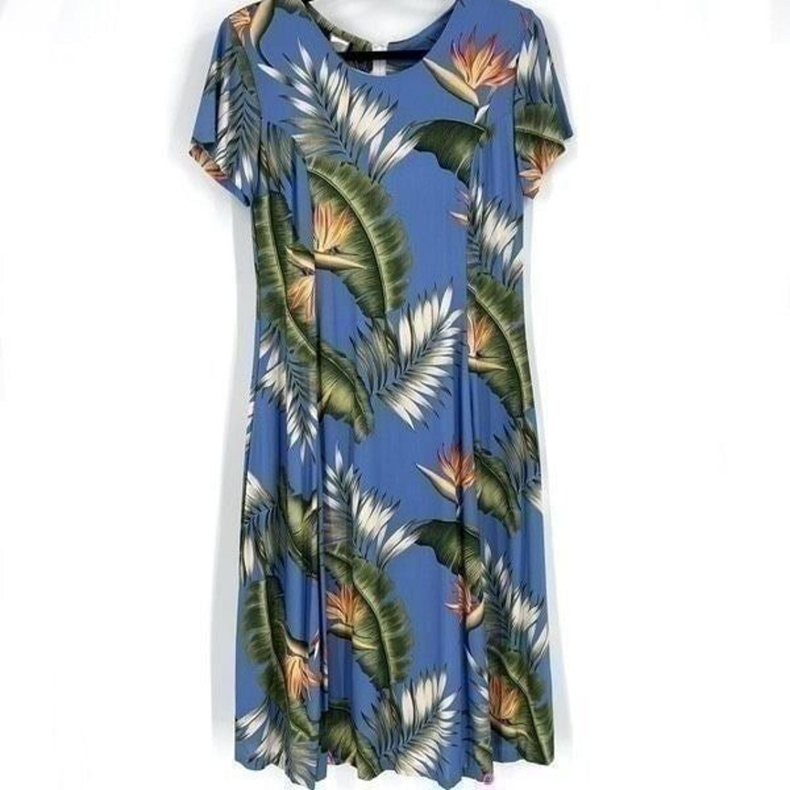 Vintage Royal Creations Womens Tropical Leaf Print A-Line Dress Blue Size Medium