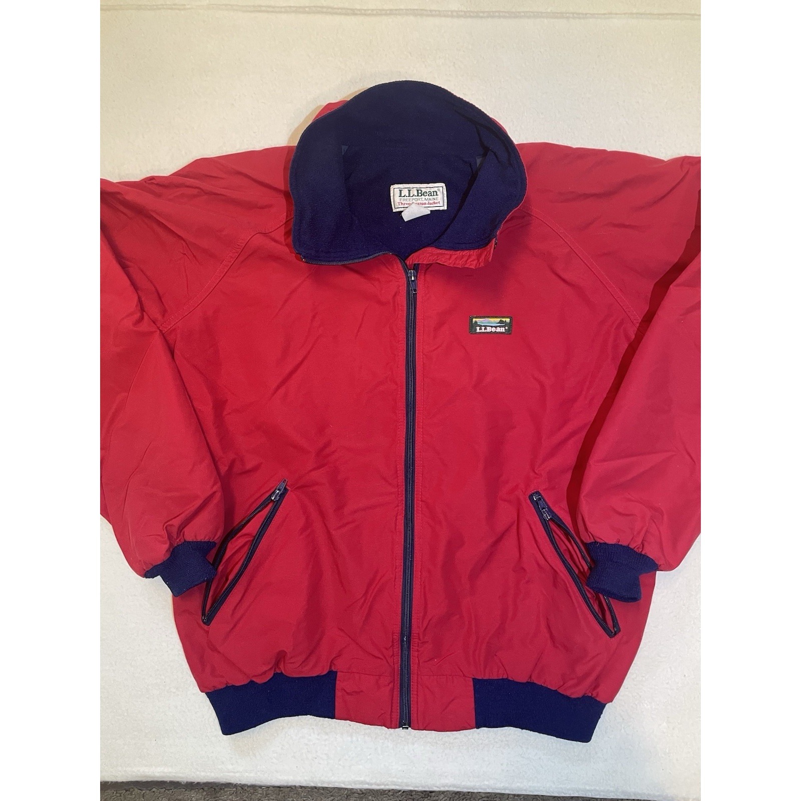 Vintage LL Bean Fleece Jacket Three Season Red Coat Lined Men's Size XL Tall