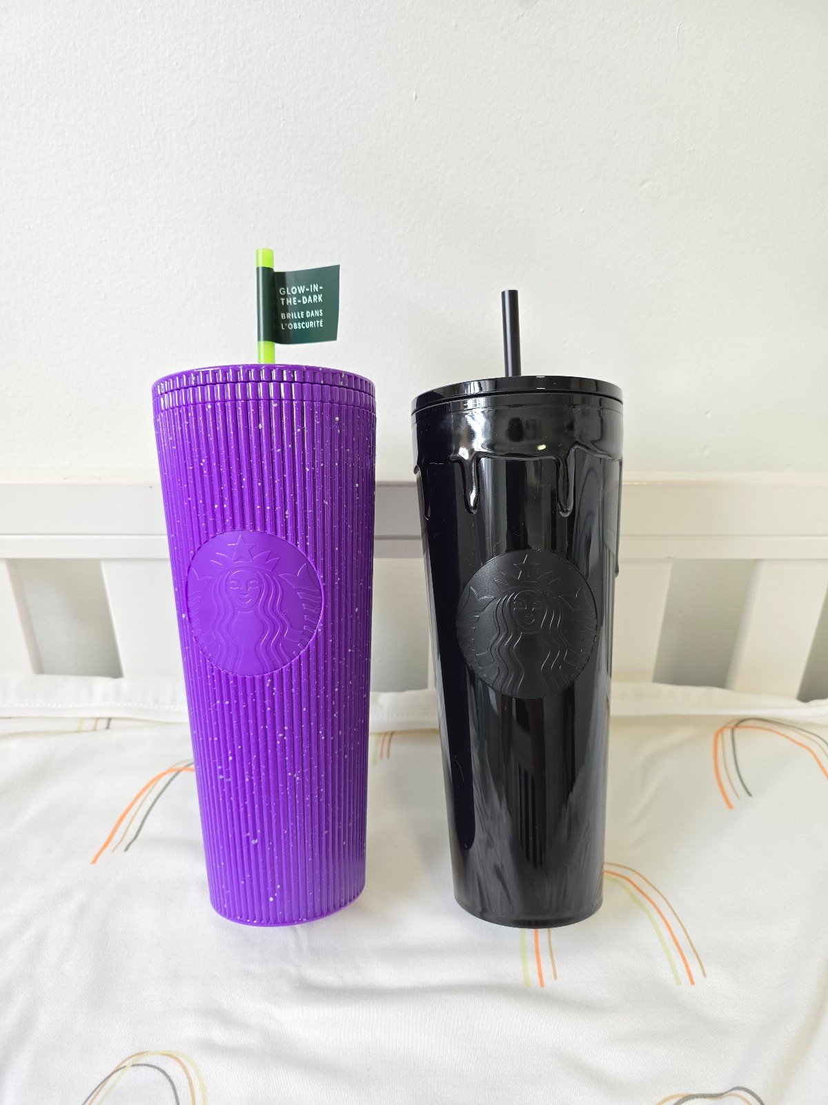 Starbucks 2024 Halloween Purple Glow In The Dark & Black Drip Tumbler Cold Cups