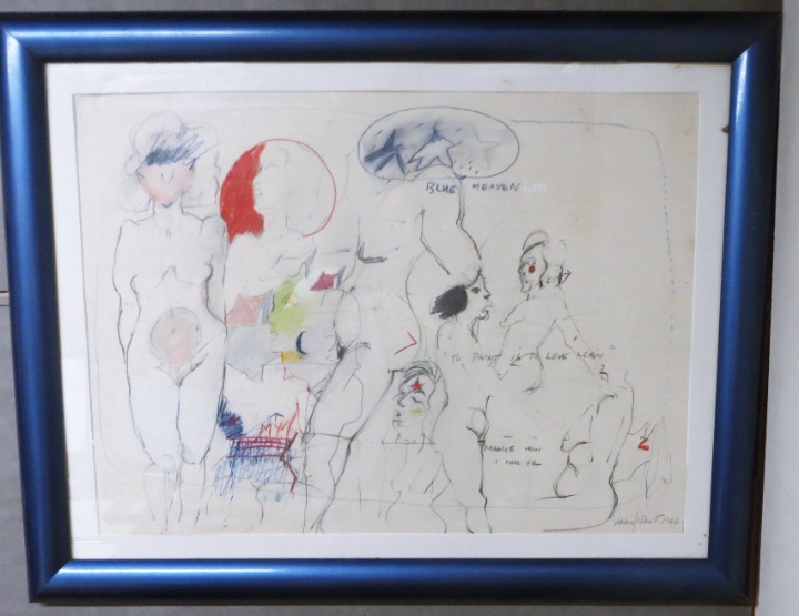 Amazing RARE Find Original JOAN ROOT Signed Art BLUE HEAVEN (1966) Rare Art