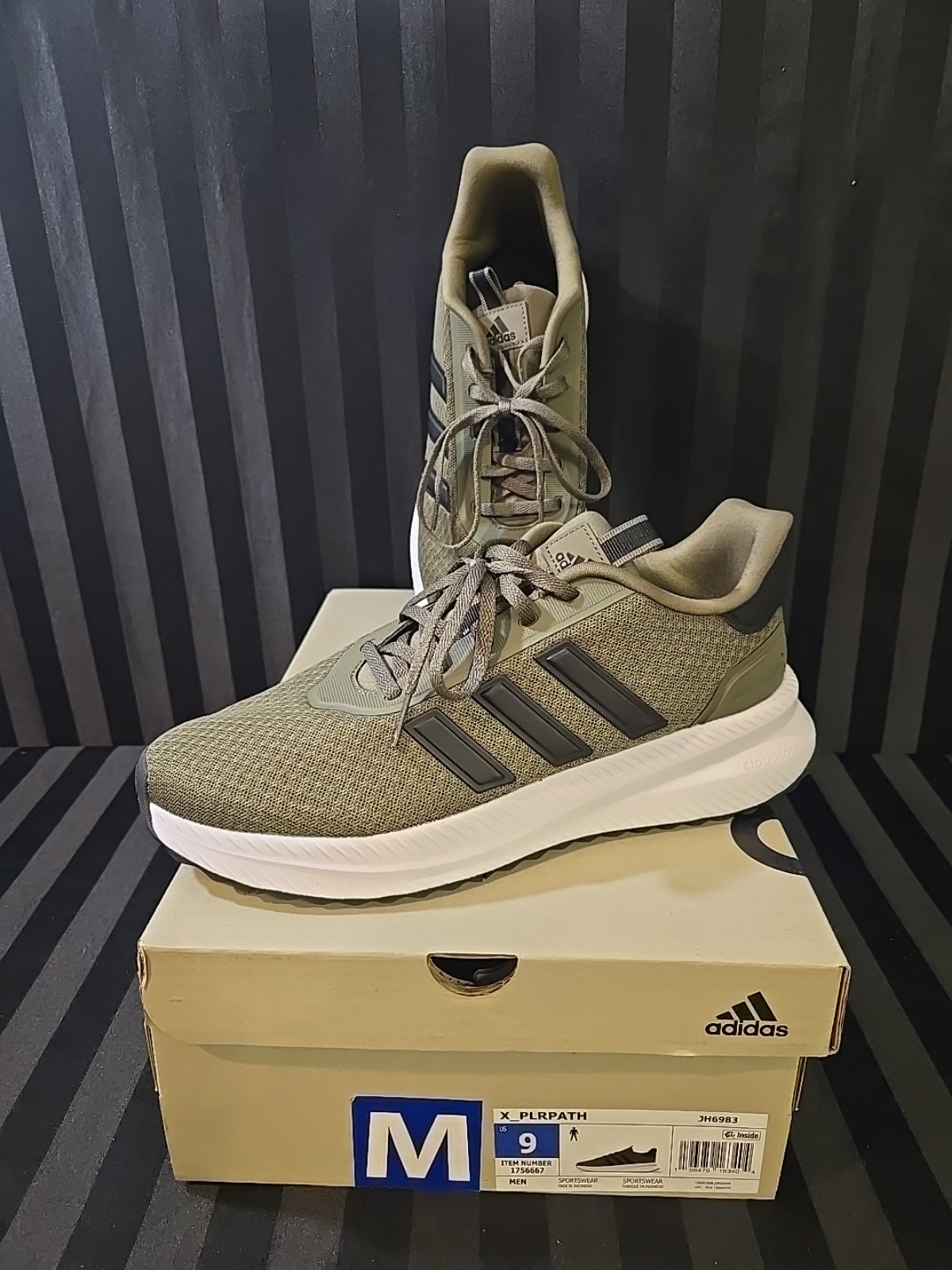 Men's US 9 Adidas X_PLR Path Sneakers With Cloud Foam Olive With Black Stripes