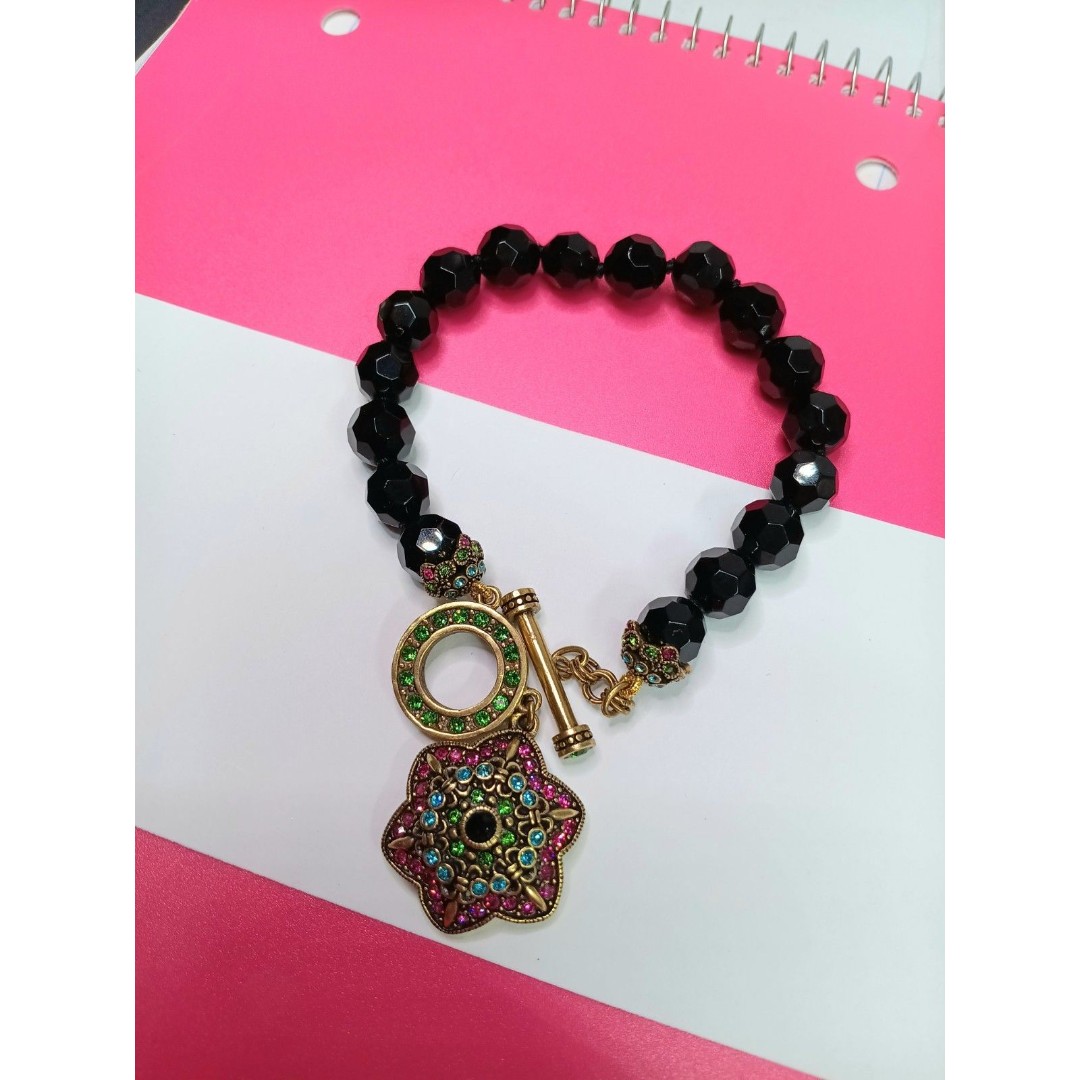 Heidi Daus Crystal-Accented Black Onyx Beads Link with Charm Bracelet