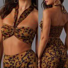 Vici Brown & Black Leopard Print Halter Top Bra