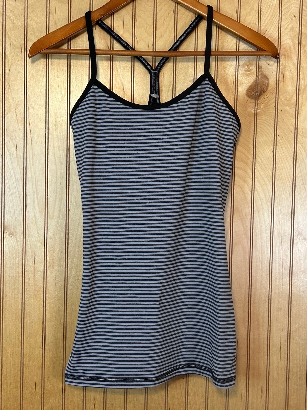 Lululemon Power Y Tank *Luon Light Slope Stripe Silver Slate Heathered Black 8
