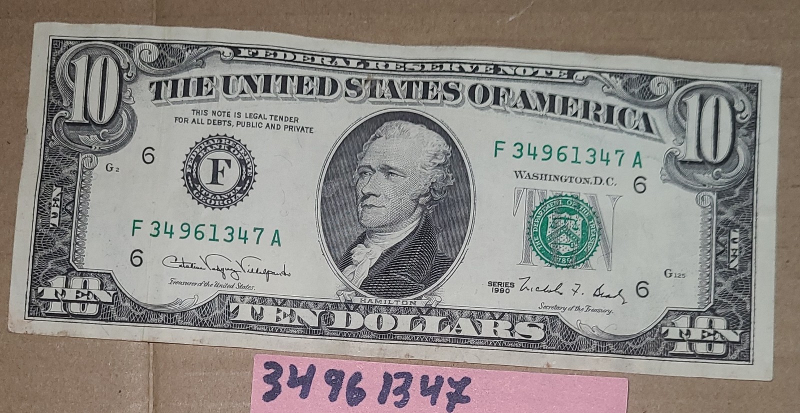 1990 ten dollars usa nice bill