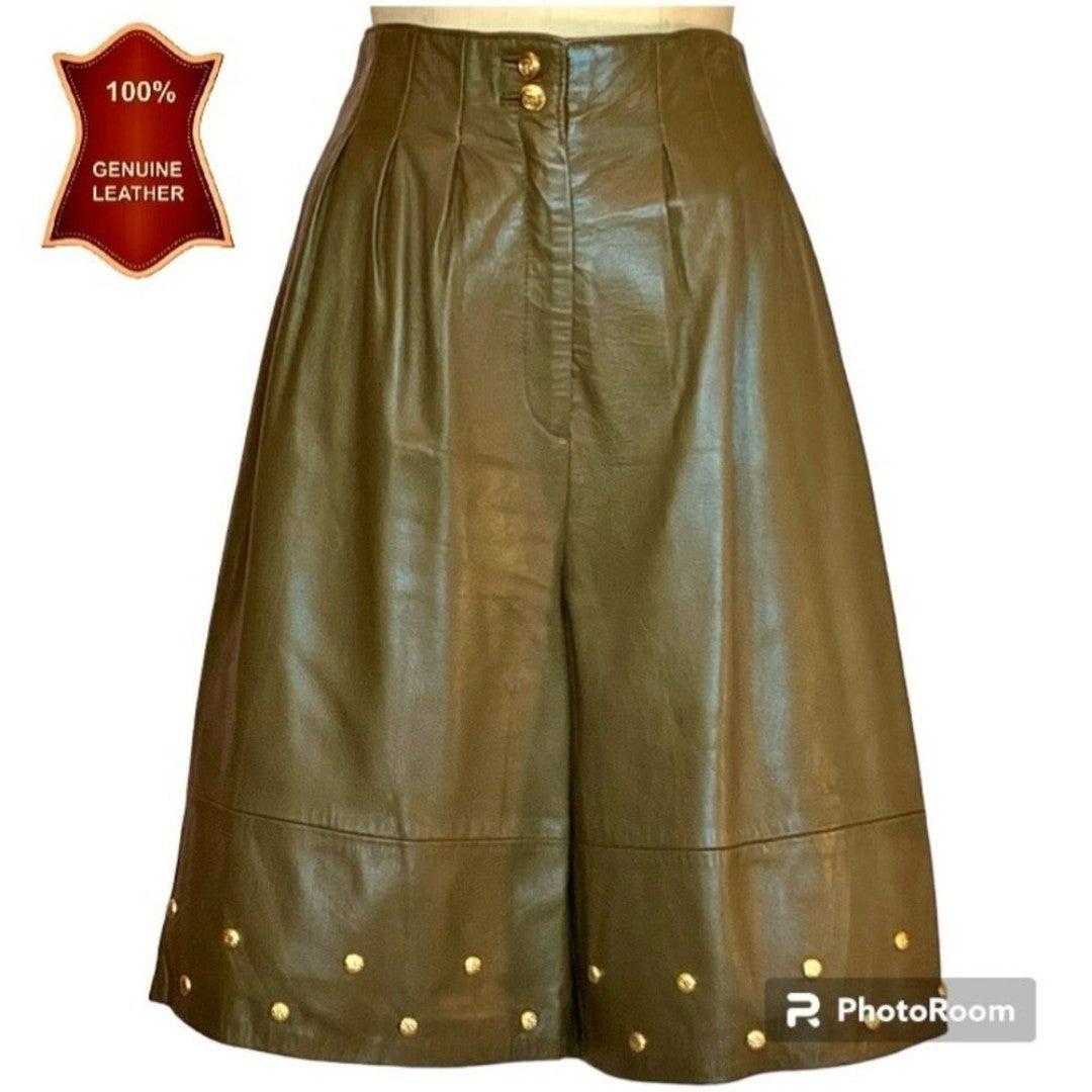 ❌SOLD❌Genuine Lamb Leather Bellino Paris Bermuda Shorts Small olive green