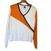 St. John Wool Blend V-Neck Pullover Sweater Orange Black & Off-White Size Medium