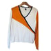 St. John Wool Blend V-Neck Pullover Sweater Orange Black & Off-White Size Medium