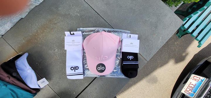 $49 Pink Alo Off Baseball cap- Ballet Pink + 2 FREE ALO SOCKS 1 white, 1 Blac