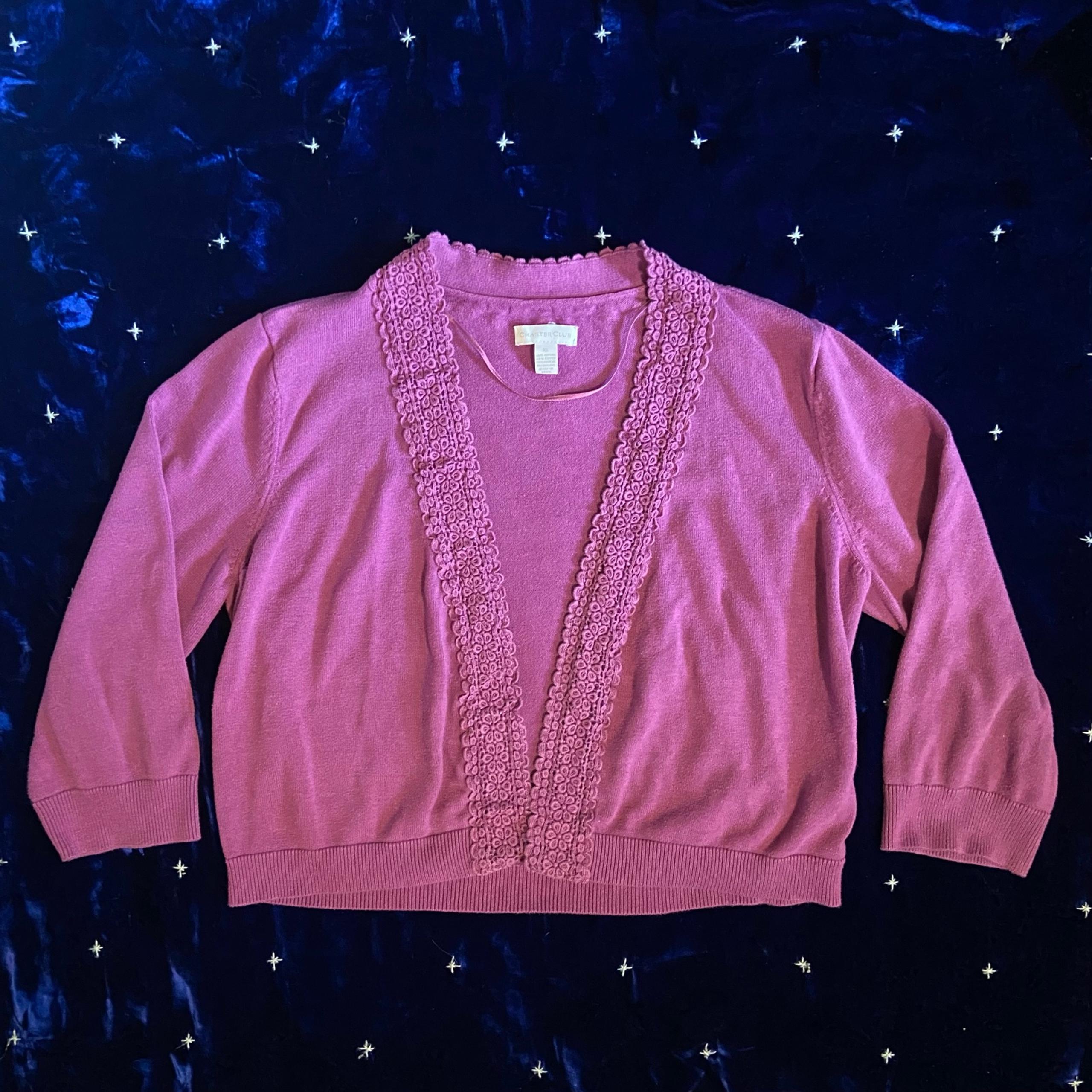 Charter Club Pink Floral-Trim Open Front Cardigan Sweater Size XL