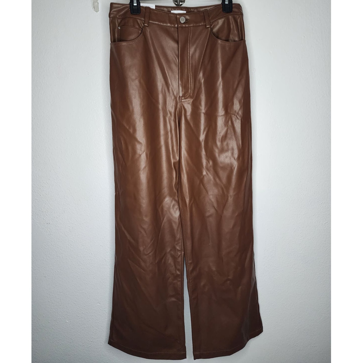 WeWoreWhat Danielle Bernstein Vegan Leather High Rise Dad Jean in Cocoa Brown