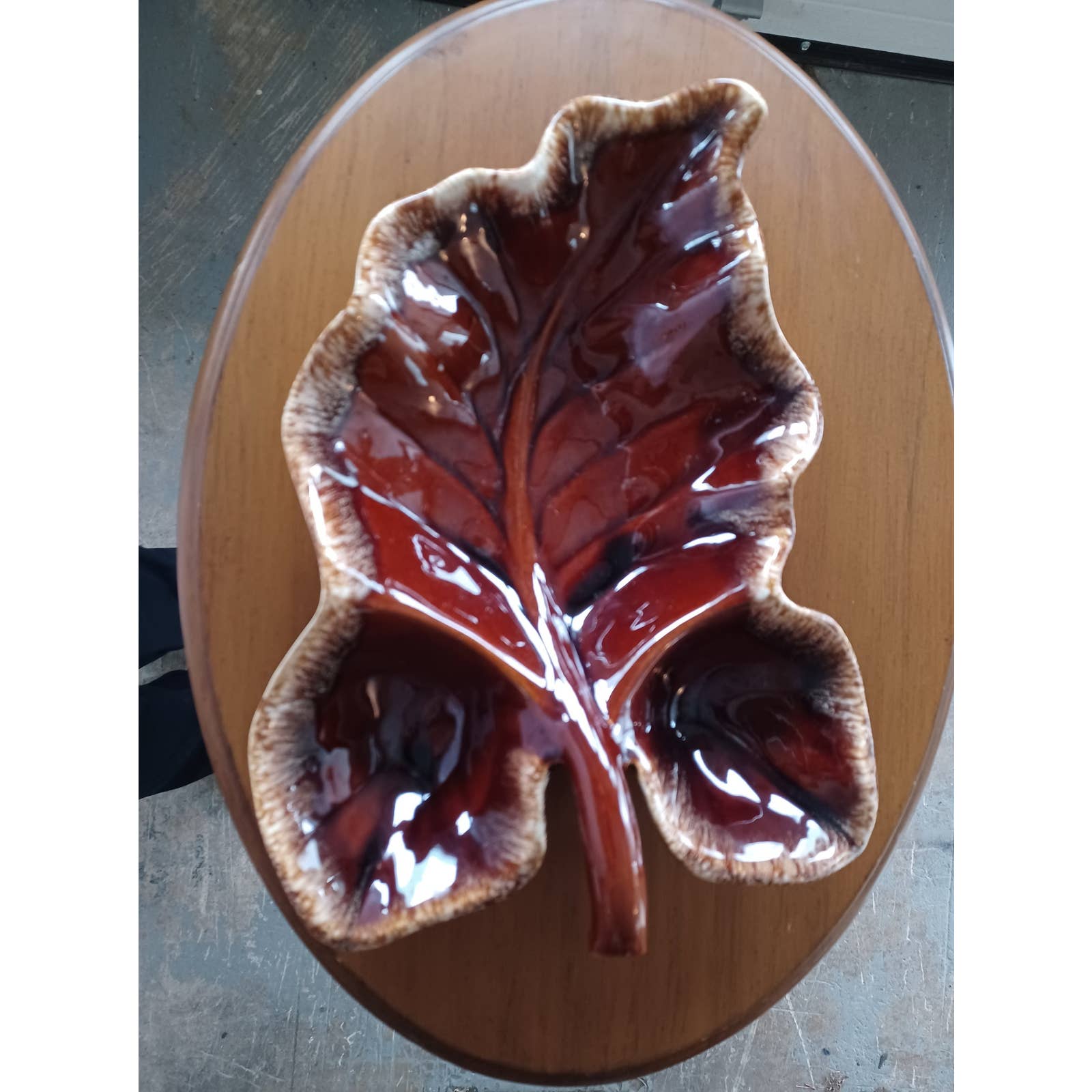 5 PC Hull Pottery Large Maple Leaf Serving Dish Brown Drip Glaze-W/ 4 Soup Bowls
