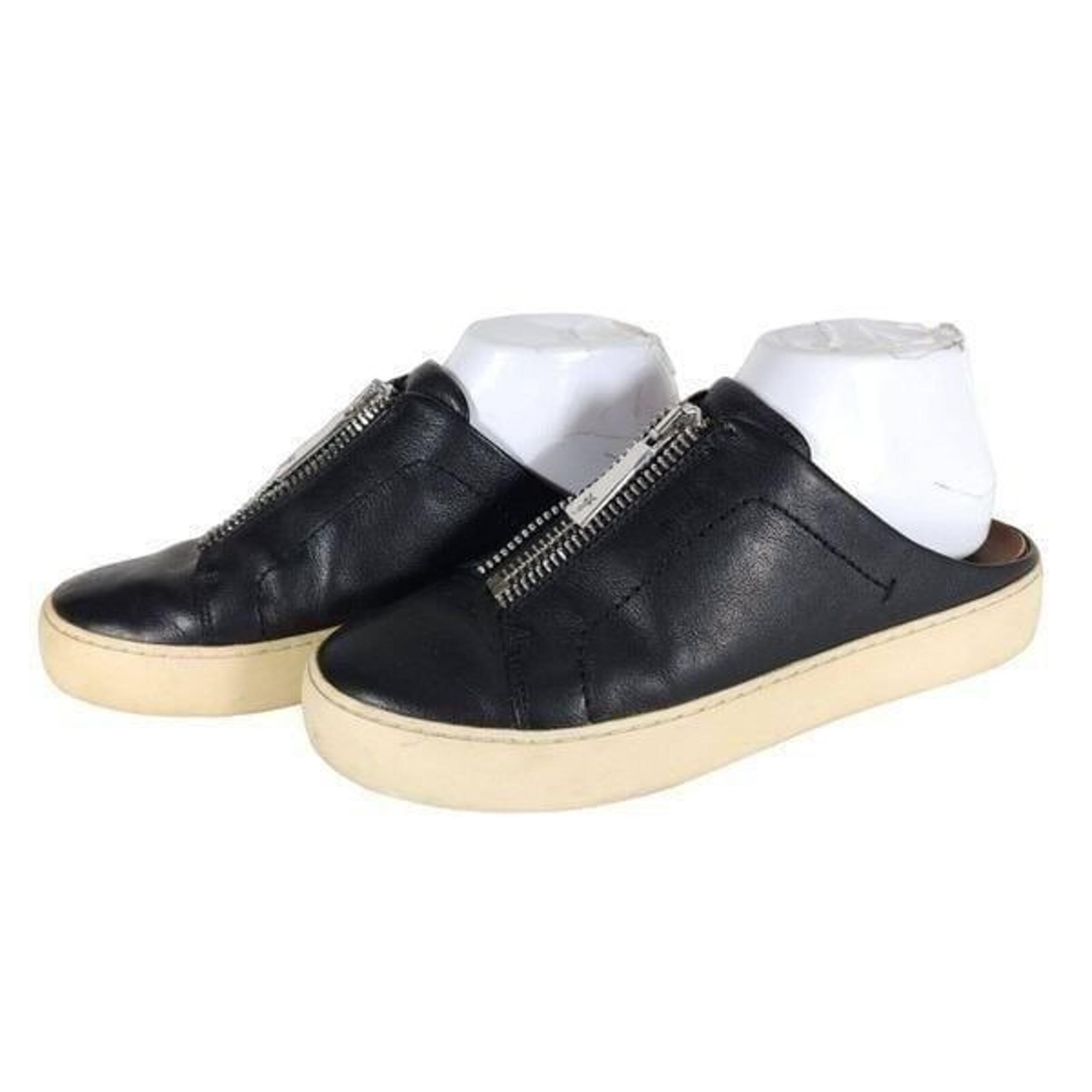 Frye women's Lena Zip US 7,5M Black Leather Slip On Flat Mules Sneakers Shoes