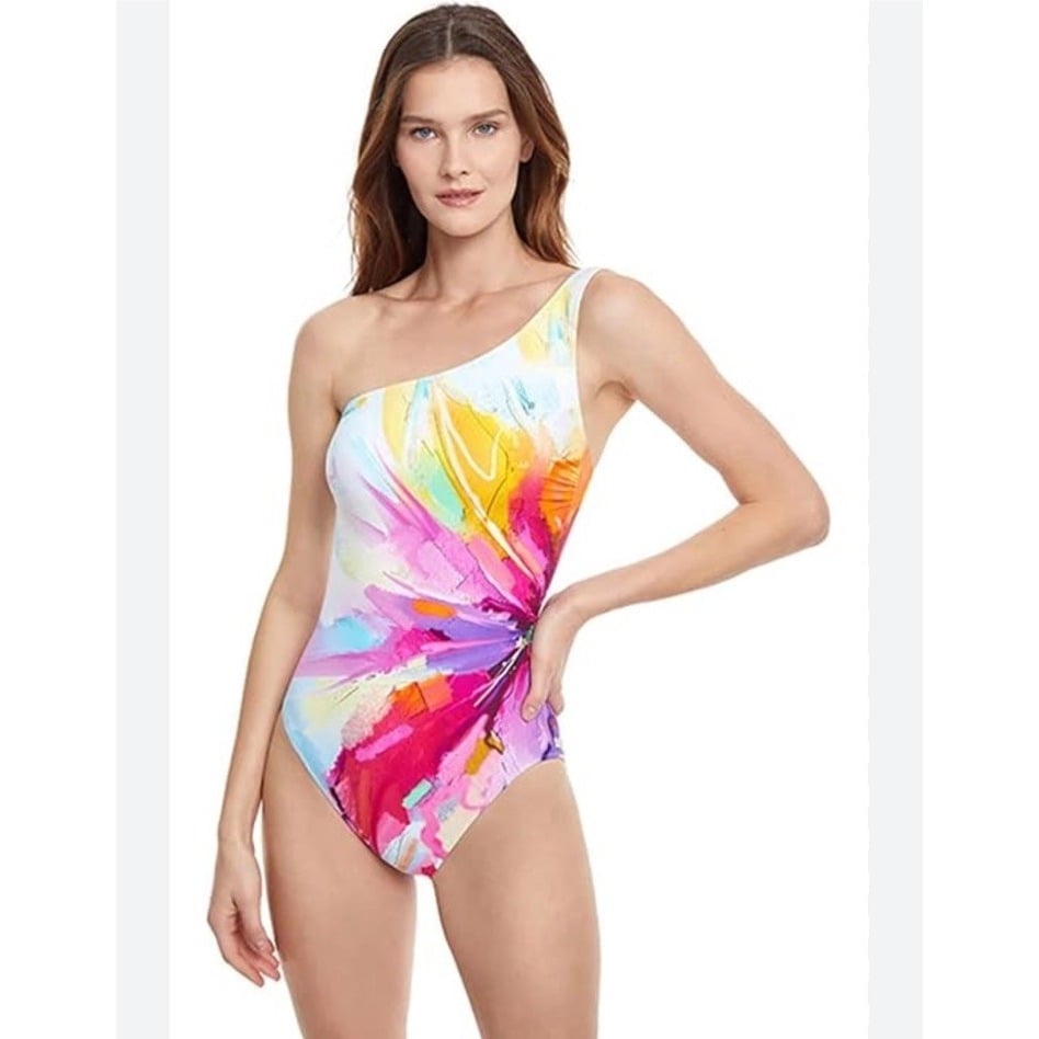 NWOT Gottex Classic Summer in Capri One Shoulder One Piece Swimsuit Womens Sz 14