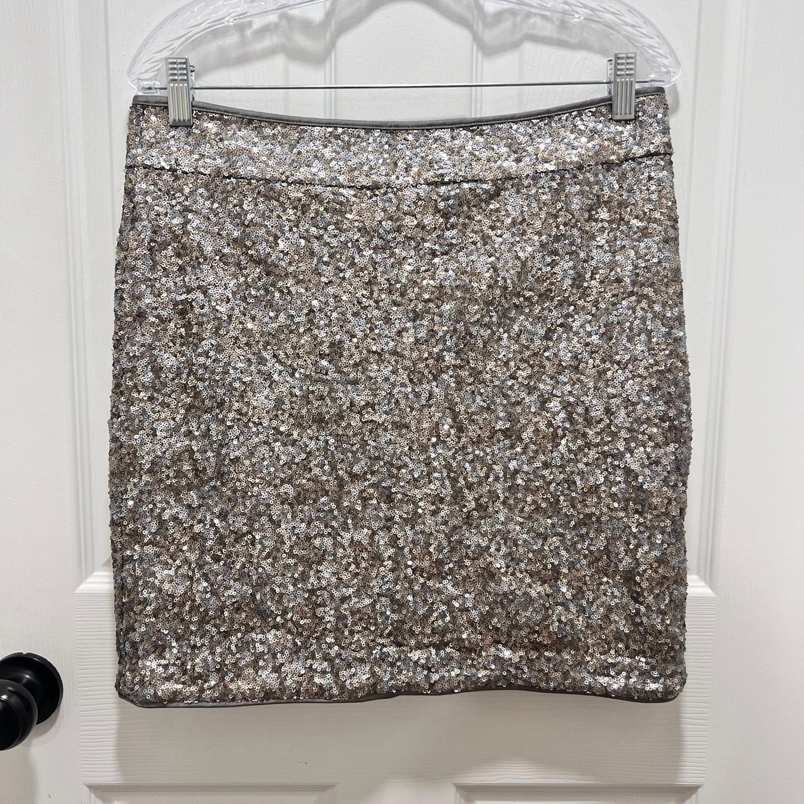 Cache Women’s Vintage Y2K Silver Sequin Mini Skirt size 10