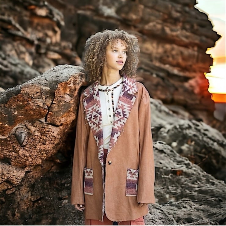 New Fall/Winter POL Aztec PU Leather Tribal Trimmed Jacket