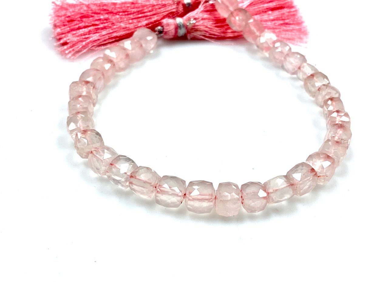 Rose Quartz Square Beads Strand 7mm