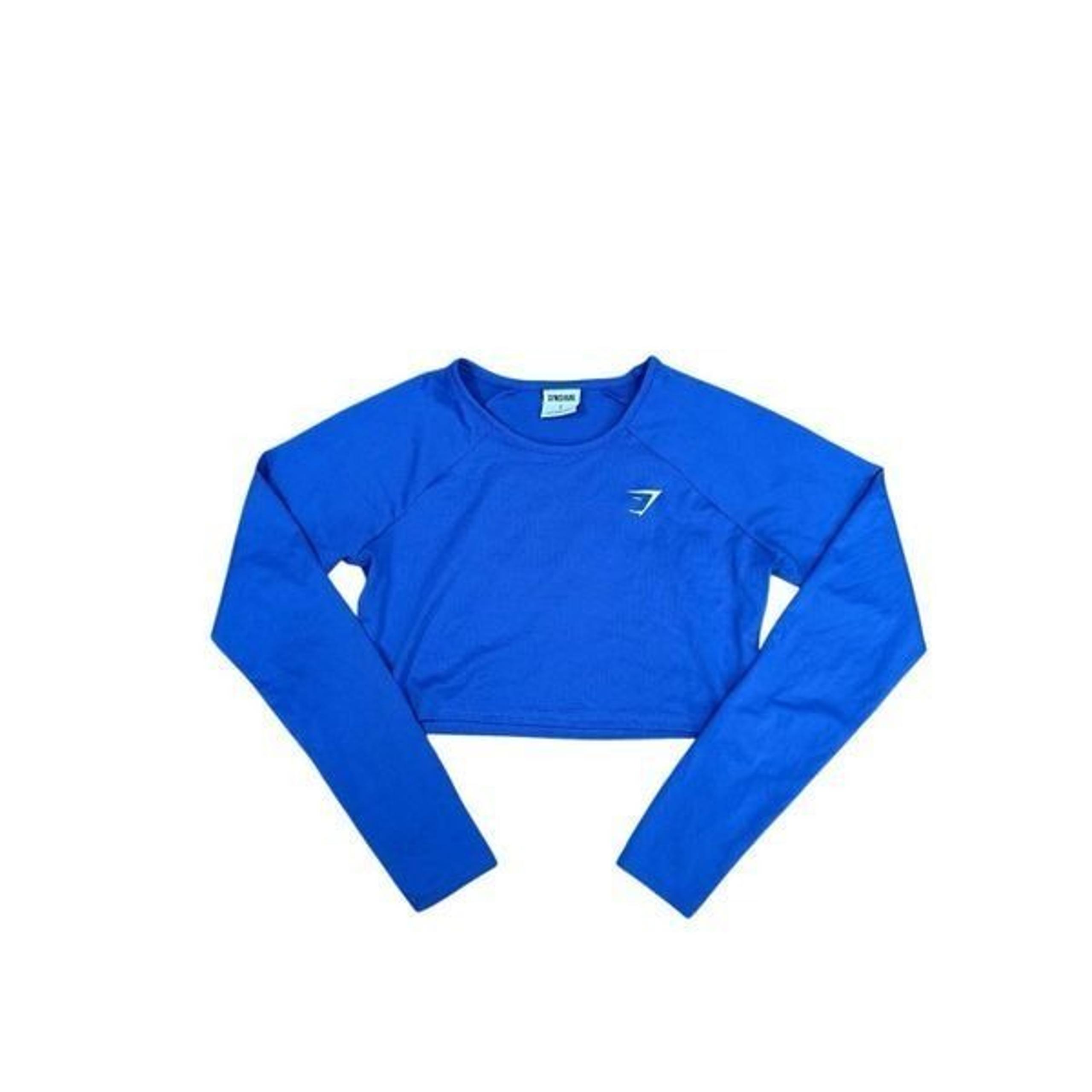 gymshark training long sleeve crop top blue workout shirt S gym lifting