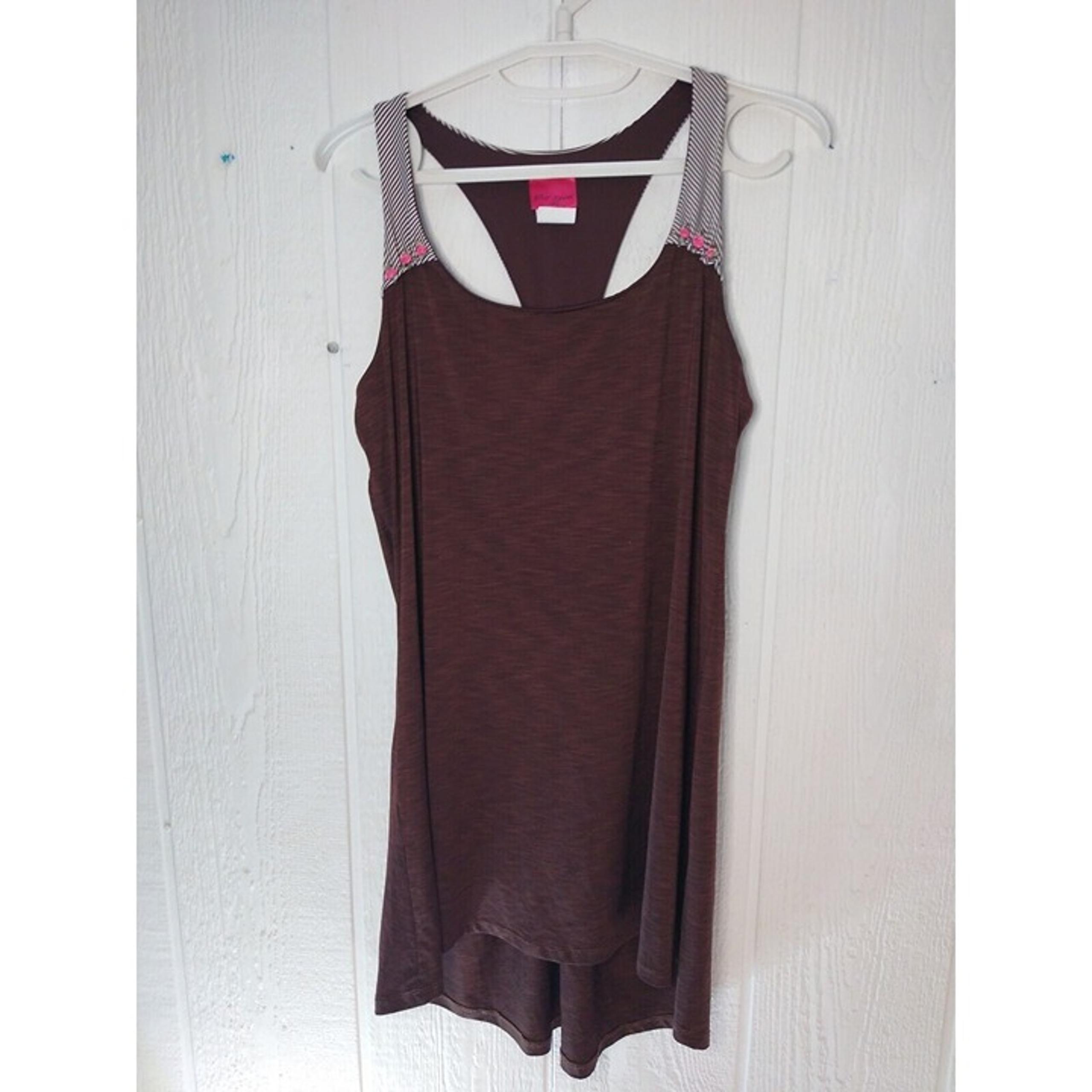 Betsey Johnson Size M / L  Swim Cover Up Dress Brown Racerback Stripe Rosettes