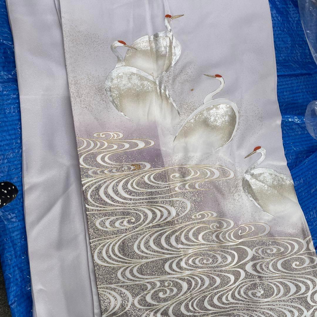 Genuine Silk Visiting Kimono with Crane Design, Suitable for Remaking.