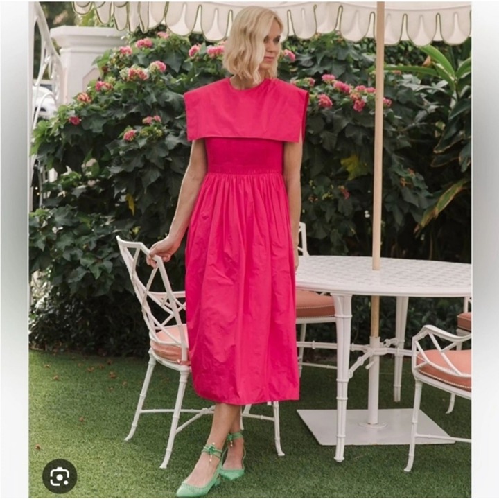 ANTONIO MELANI x JENNIFER SUMKO Rachel Shirred Taffeta Midi Dress Fuschia sz. 14