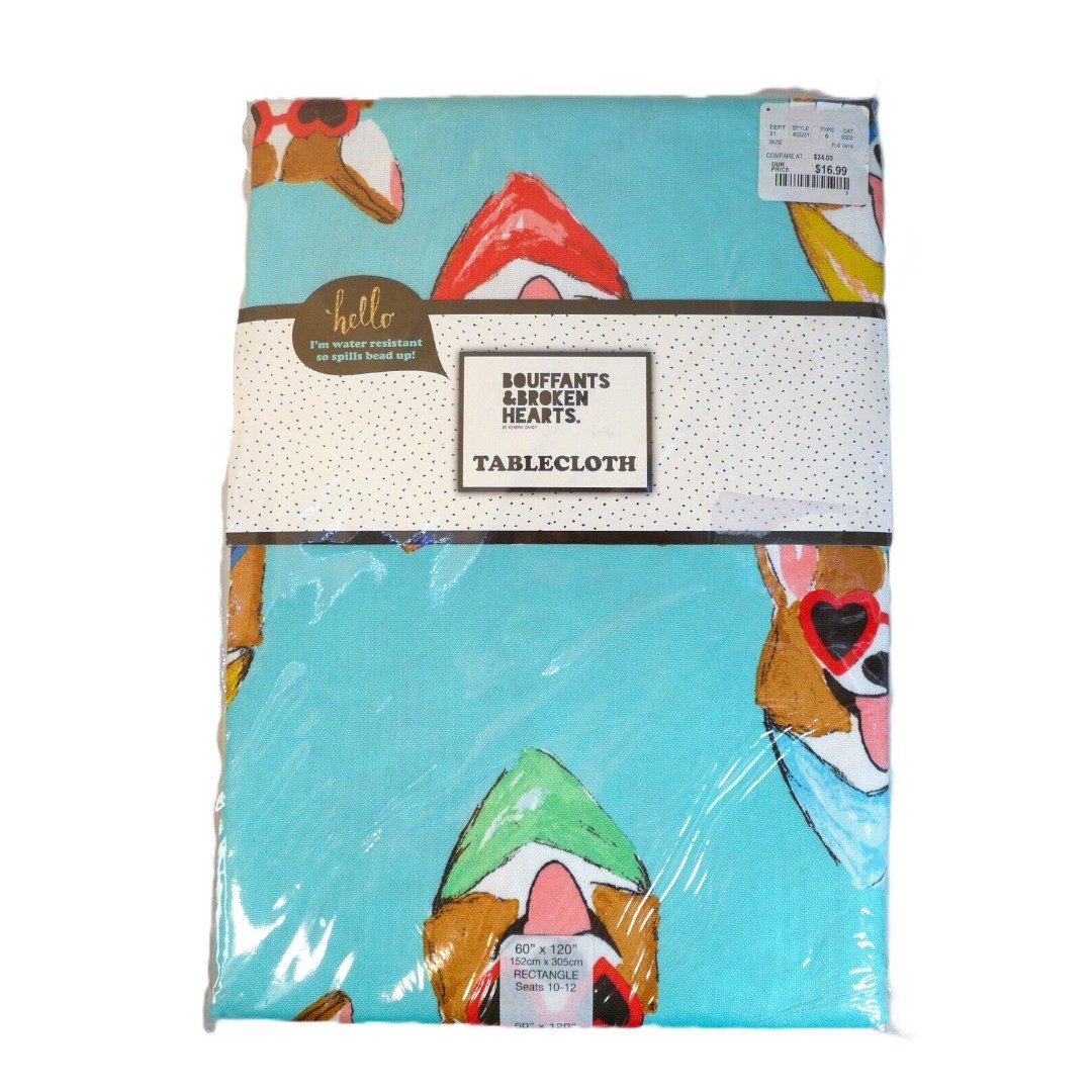 Corgi Love Tablecloth Dogs Sunglasses Summer Bouffants & Broken Hearts 60 x 120