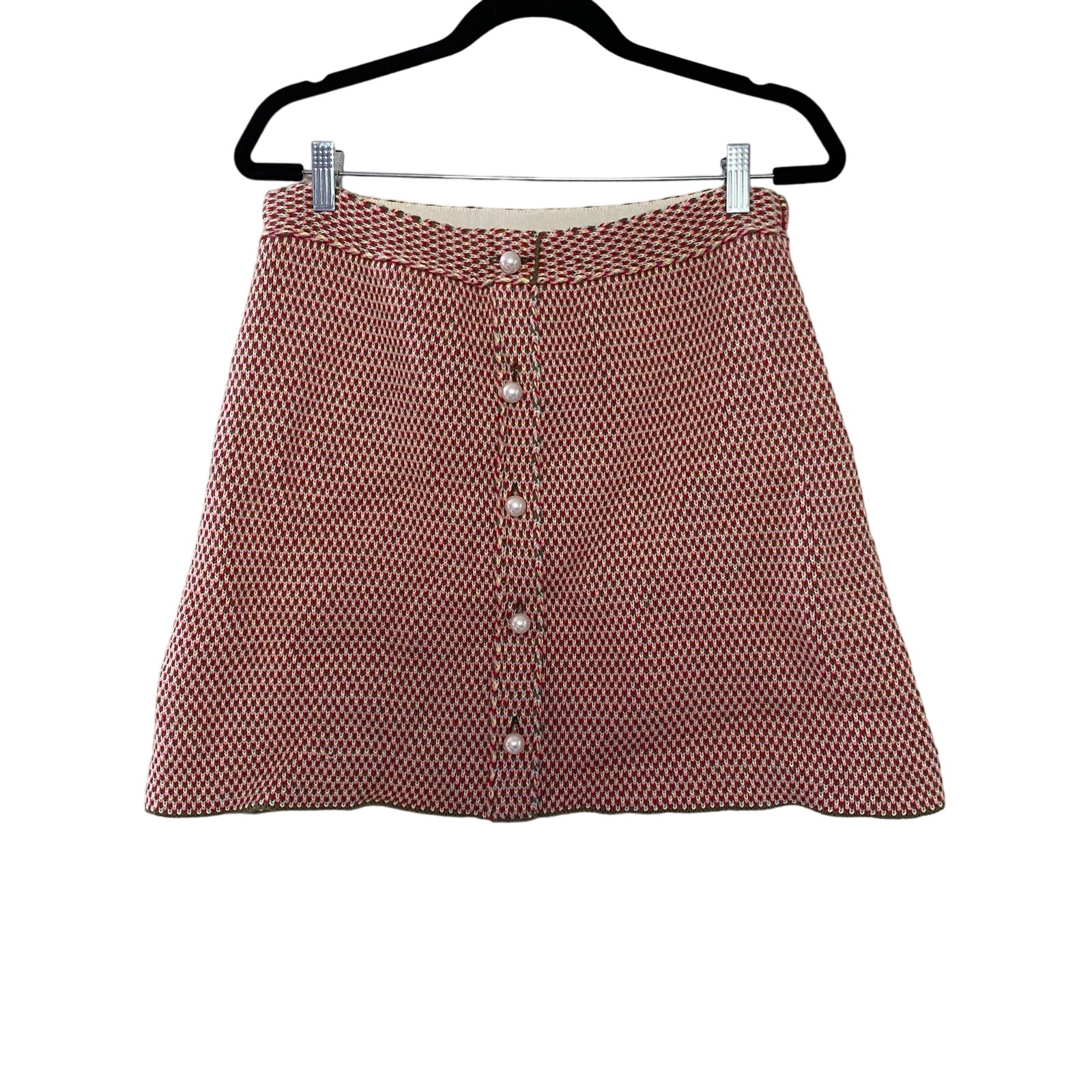 ADAM LIPPES Faux Pearl-fastening Tweed Skirt In Poppy Tweed sz Large