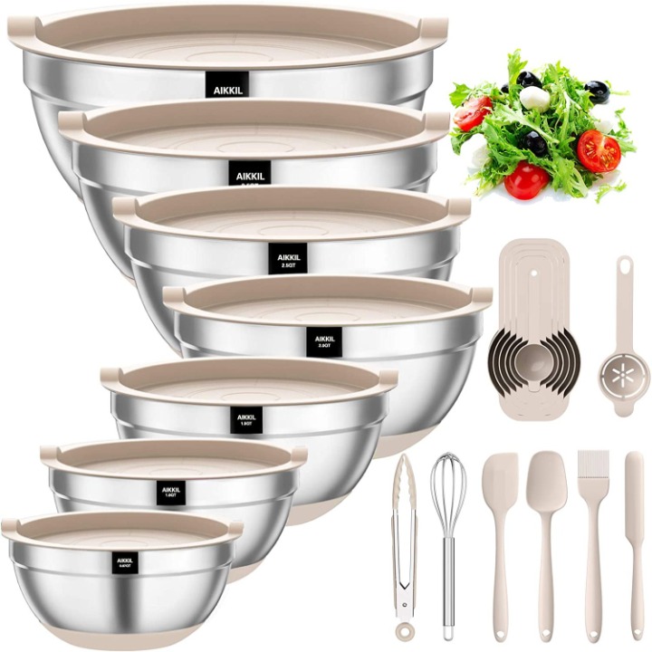 20 Pieces Stainless Mixing Bowls with Airtight Lids & Utensils