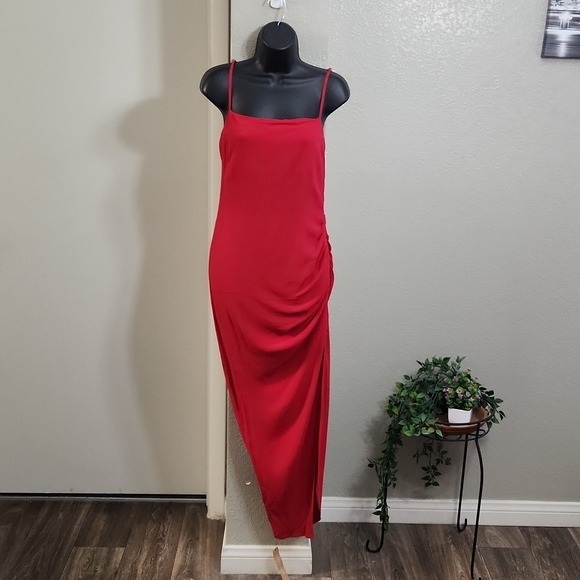 New Reformation Mignon Ruched Slit Midi Dress Cherry Red Size 4