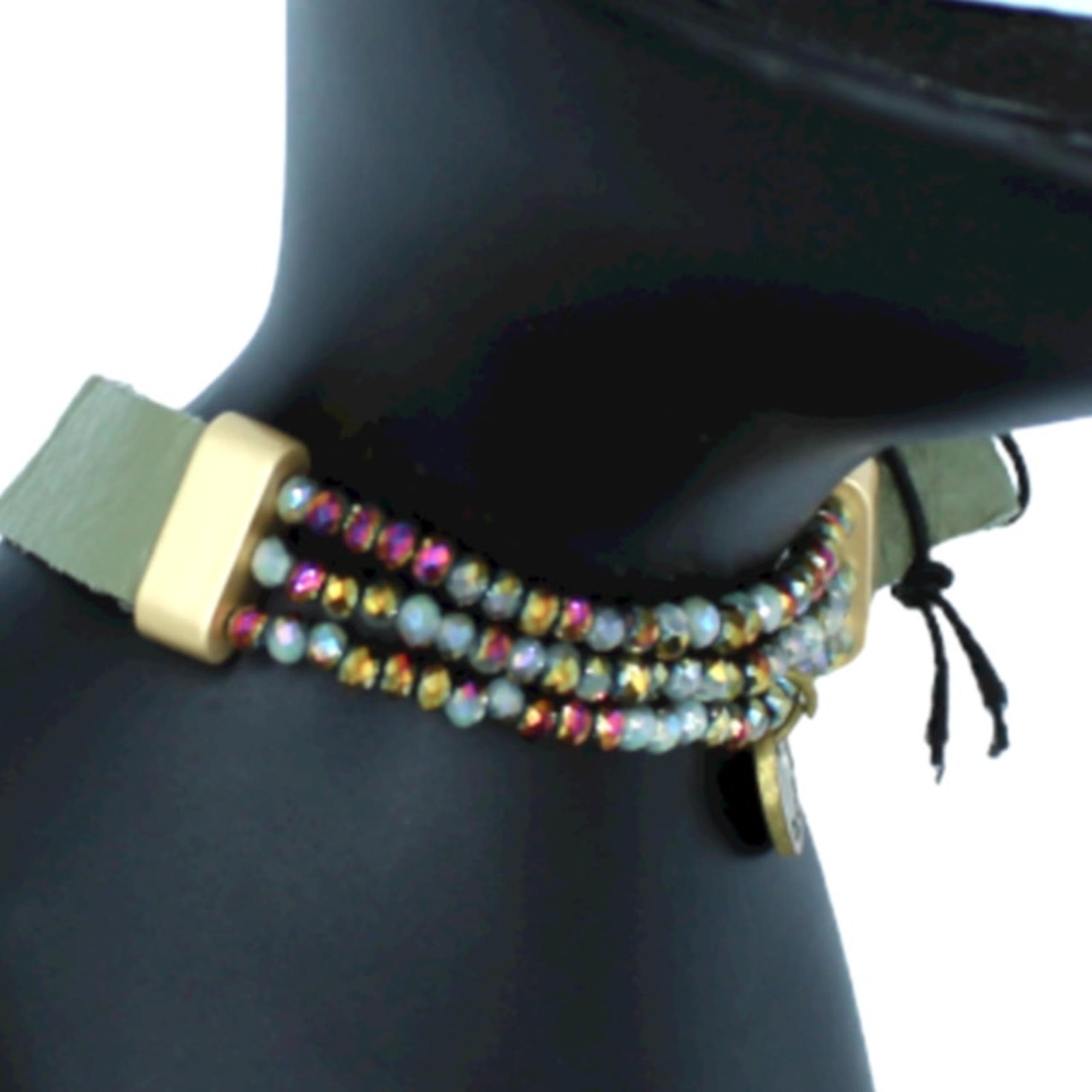 X Cocobelle Gold Shine-on Beads Green Leather Bracelet - Anthropologie