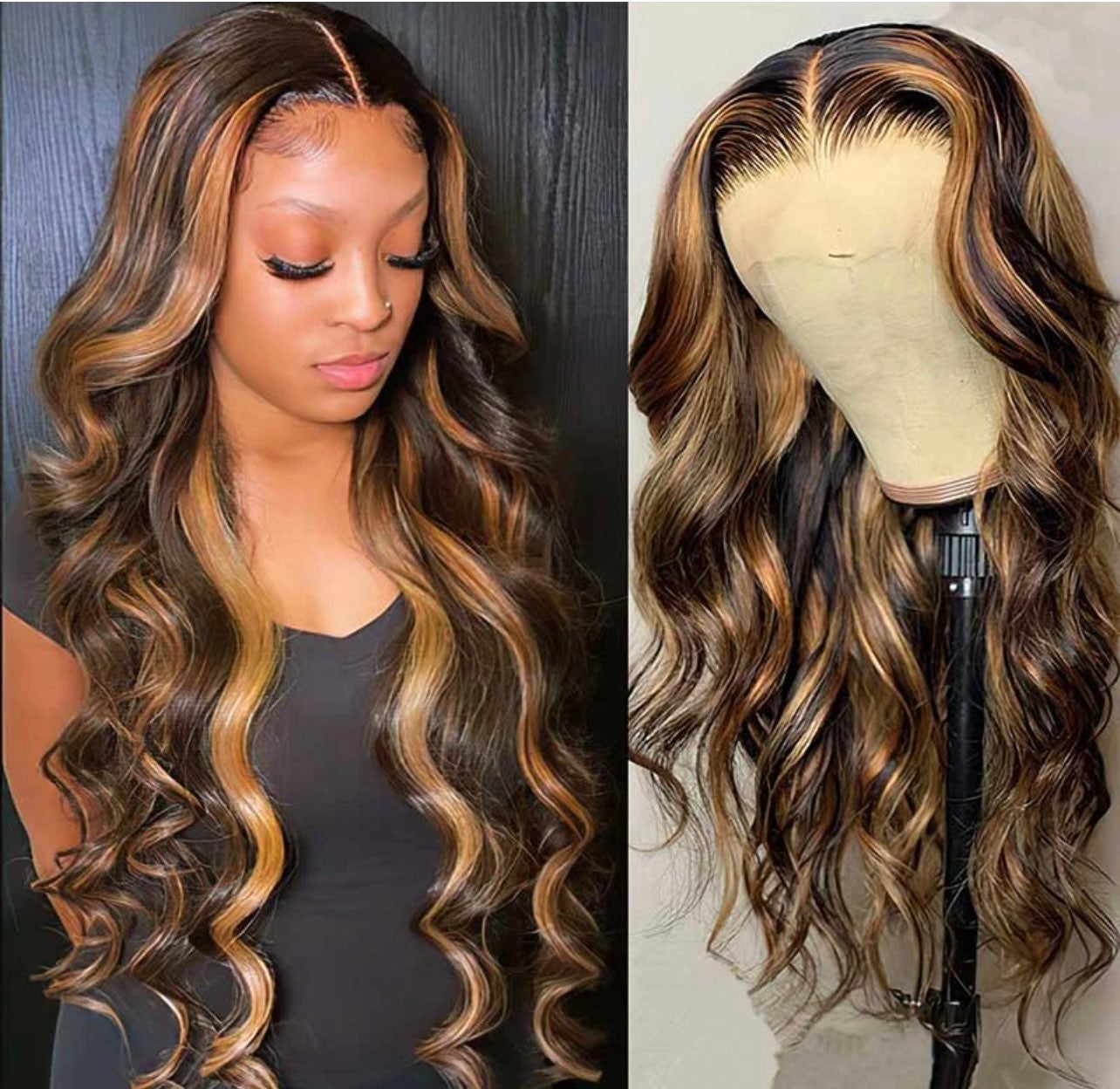 Glueless 4/27 highlight wig Lace front brazilian body wave wig
