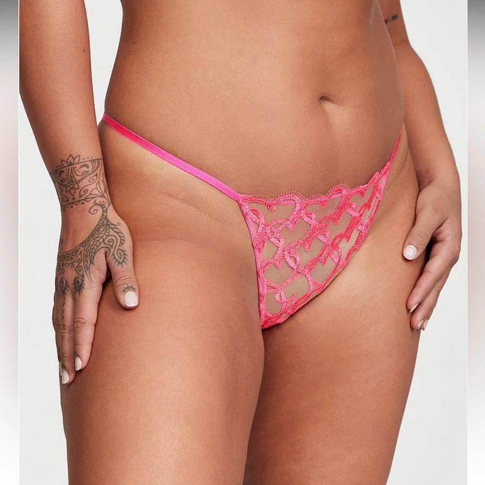 Victorias Secret Shimmer Heart Embroidery V-String Panty