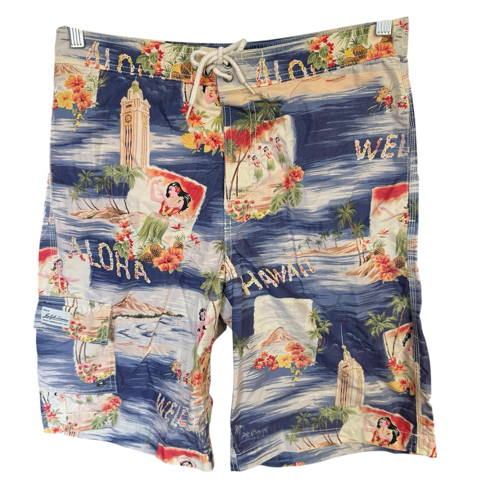 Vintage Polo Ralph Lauren Hawaii Welcome Aloha All Over Print Board Shorts S