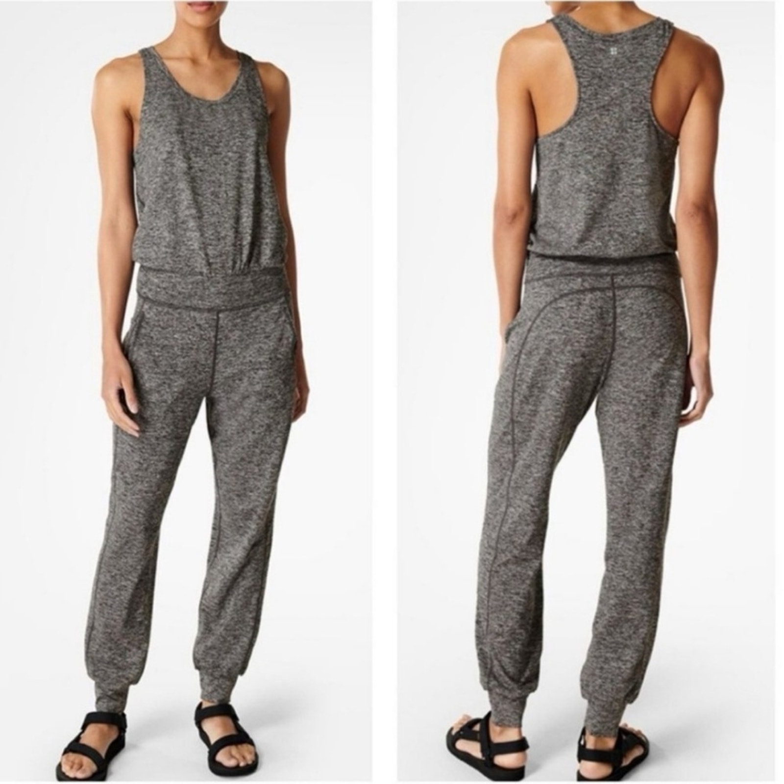 Sweaty Betty Women’s Gary Gray Marble Athleisure Racerback Jogger Jumpsuit Sz S