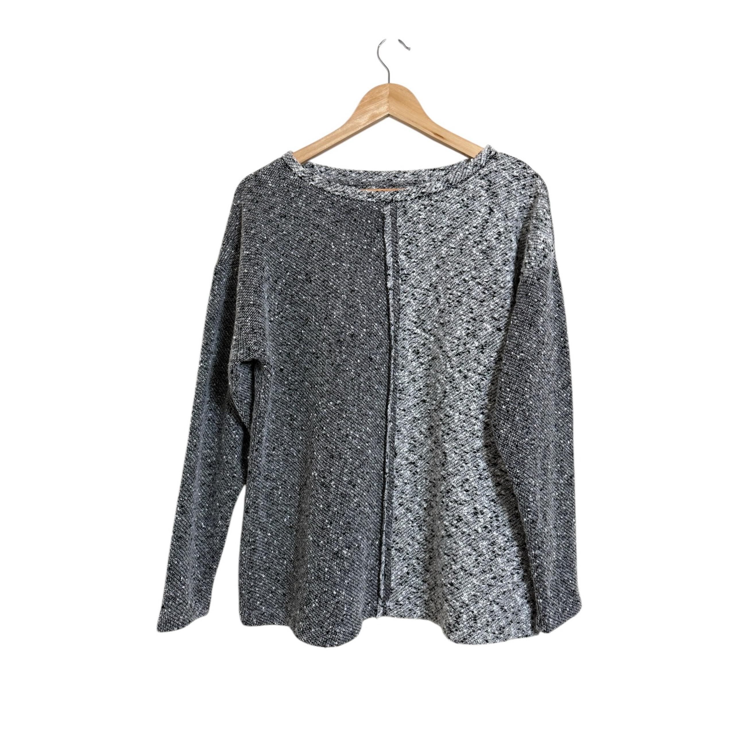Nic+Zoe Women's Black Boucle Knit Long Sleeve Round Neck Sweater Large