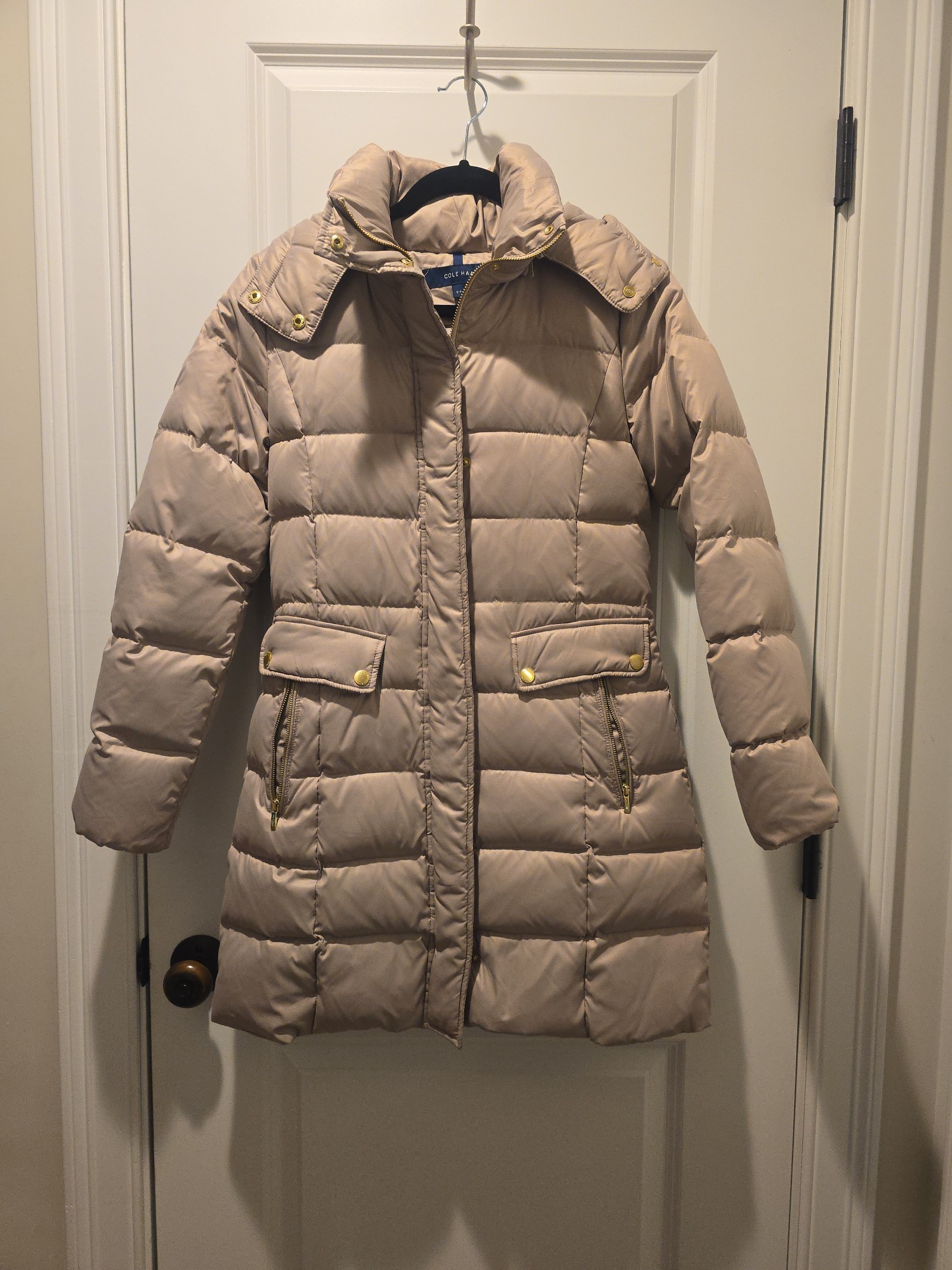 Women's Cole Haan Down Coat, size 6. Beige, like new.