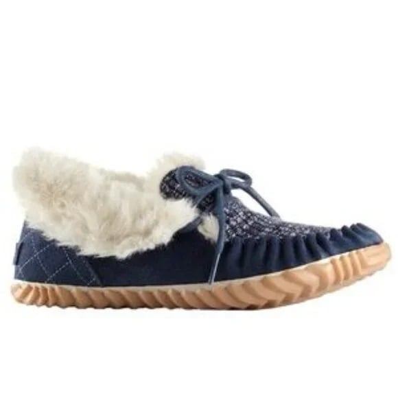 Sorel Women's Navy White Out N About Moc NL2891-005 Suede Winter Slipper Size 6