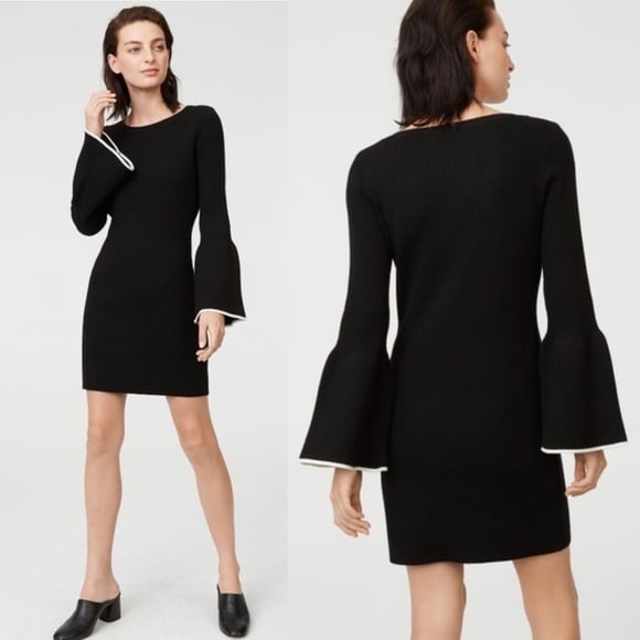 Club Monaco Flutter Bell Sleeve Knit Black Dress