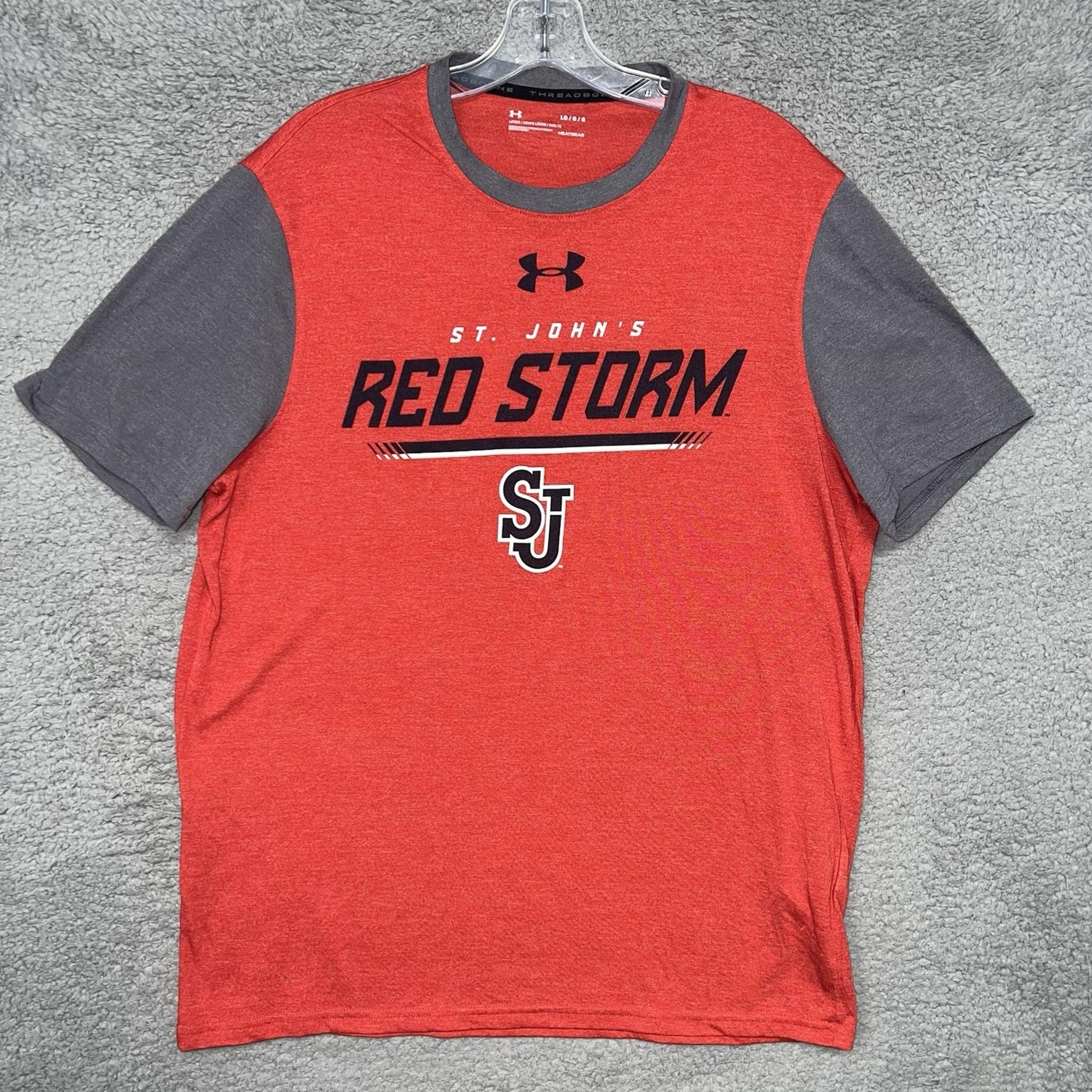Under Armour St Johns T Shirt Men's Size L Red Henley Red Storm Heatgear Tee