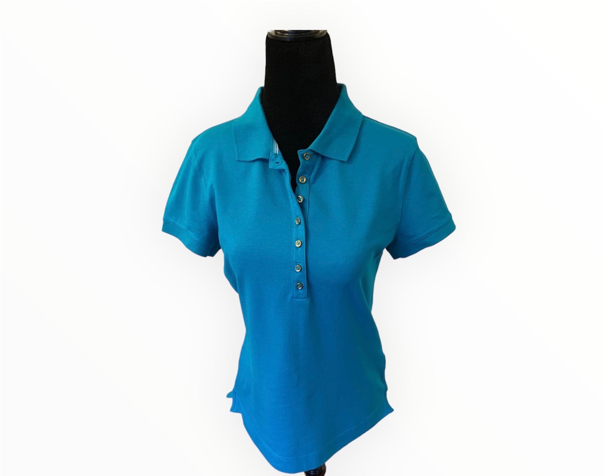 Talbots Women's Turquoise 1/2 Button Polo Shirt Short Sleeve Size Small Petite