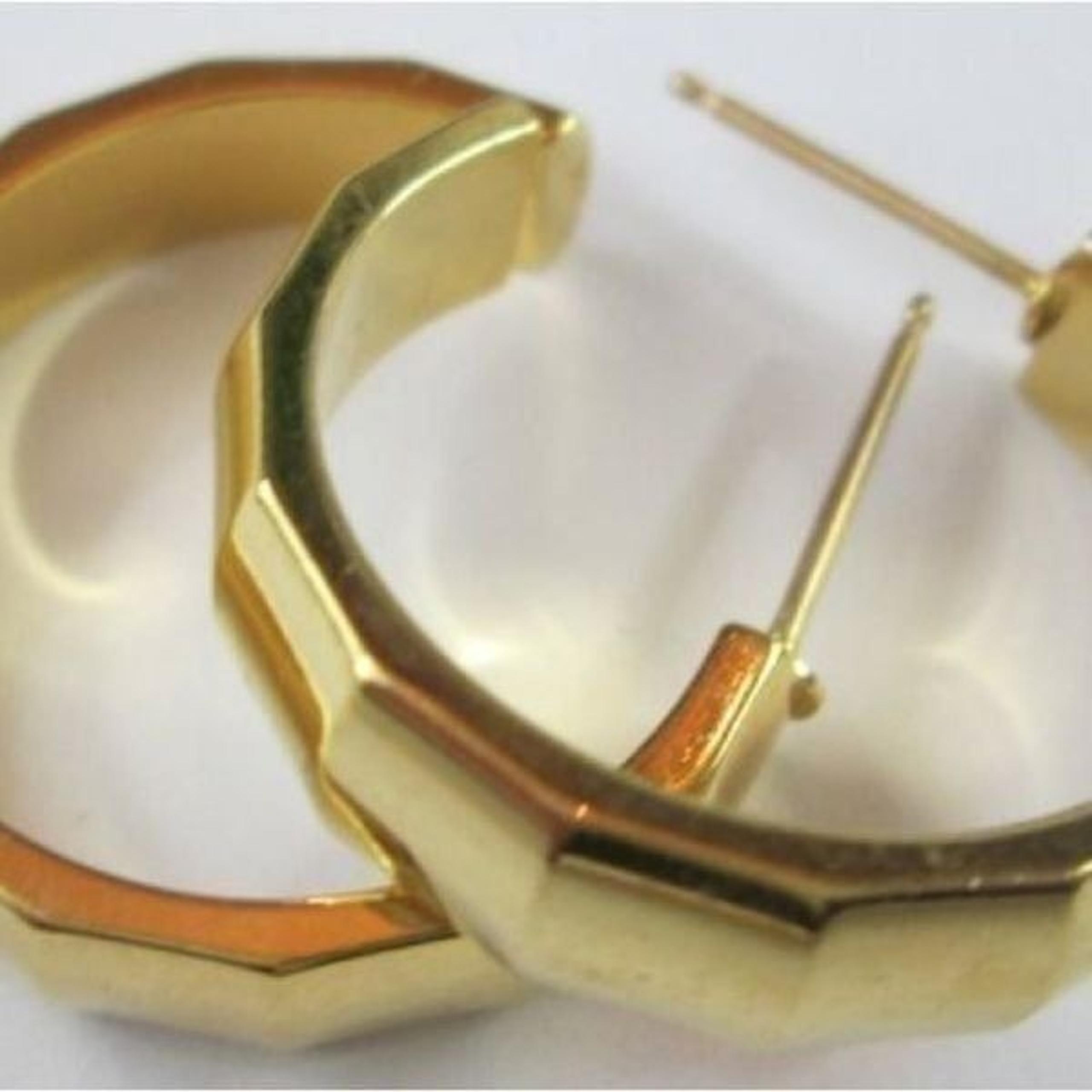 Vintage Paneled Design Gold Tone Hoop Earrings With Post Back for Pierced Ears.