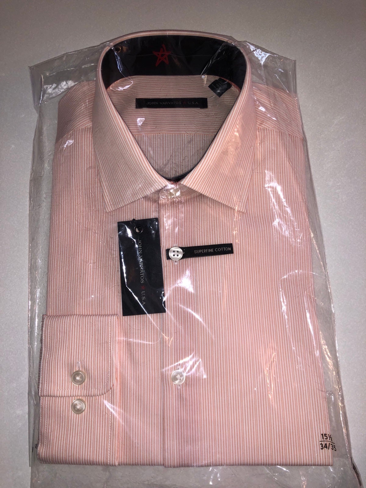 Men’s John Varvatos Pink Peach Striped Long Sleeve Dress Shirt 15 1/2 34/35 NWT
