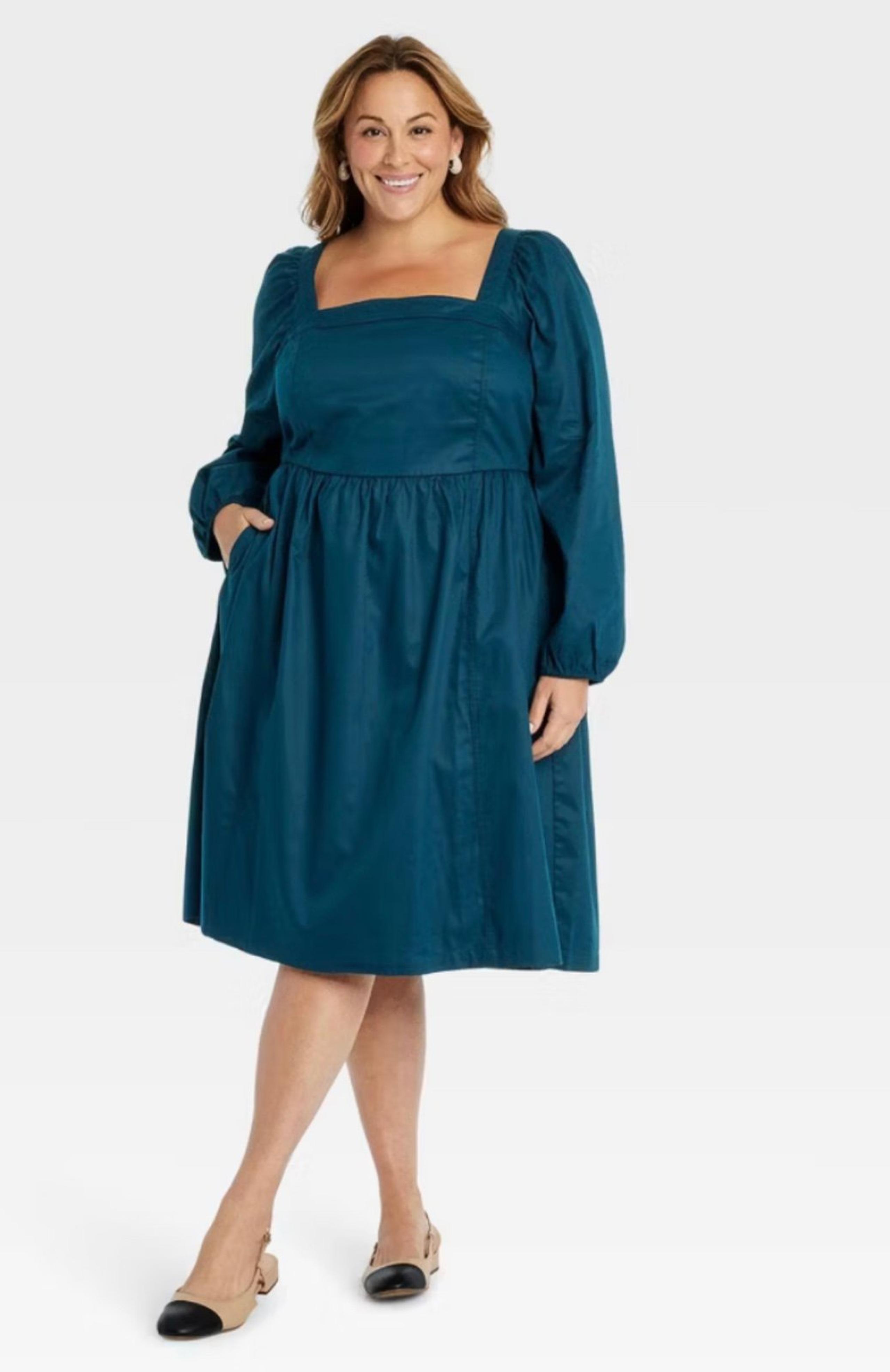 Ava & Viv Dark Blue A-Line Dress with Puff Sleeves 2X